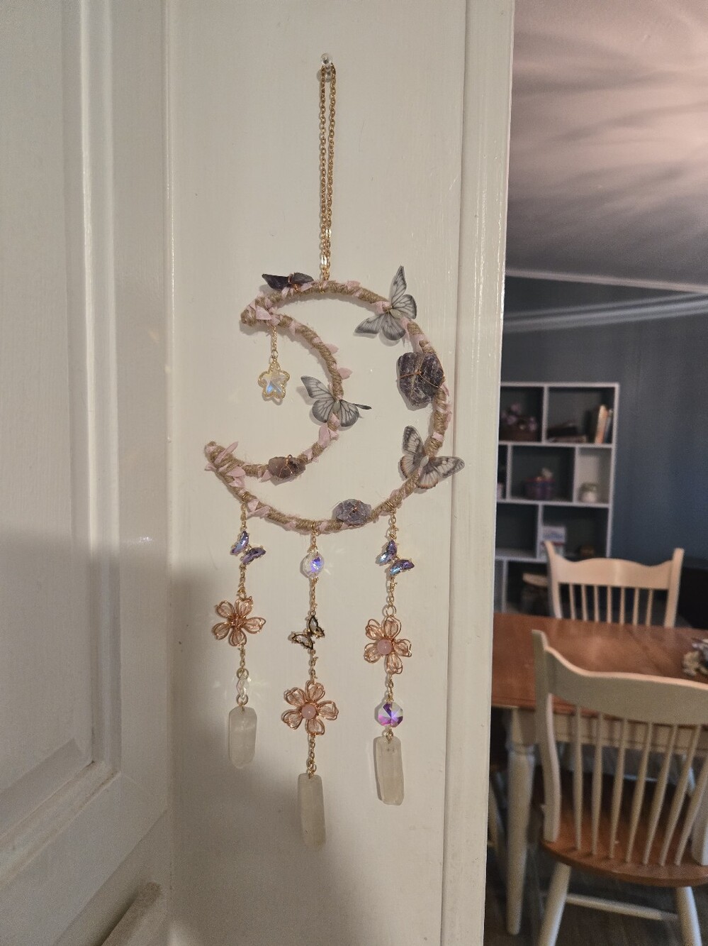 Handmade Butterfly & Flower Crystal Hanging Charm - Pink & Gold